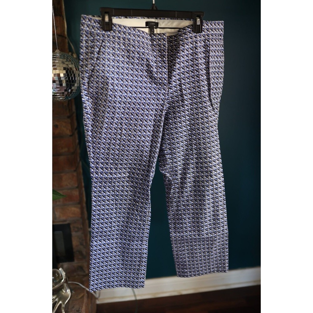 J.Crew Womens Size 12  Blue-White Geometric Plaid Cropped Pants